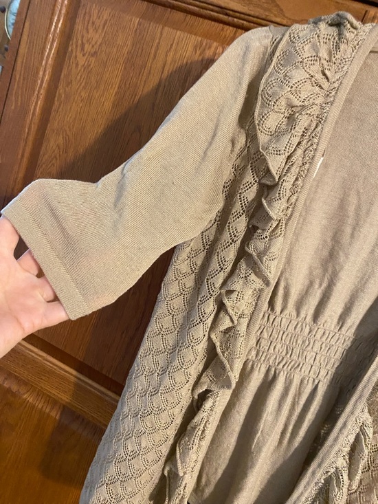 Covington Taupe Ruffle-Front Open Cardigan - Picture 5 of 7